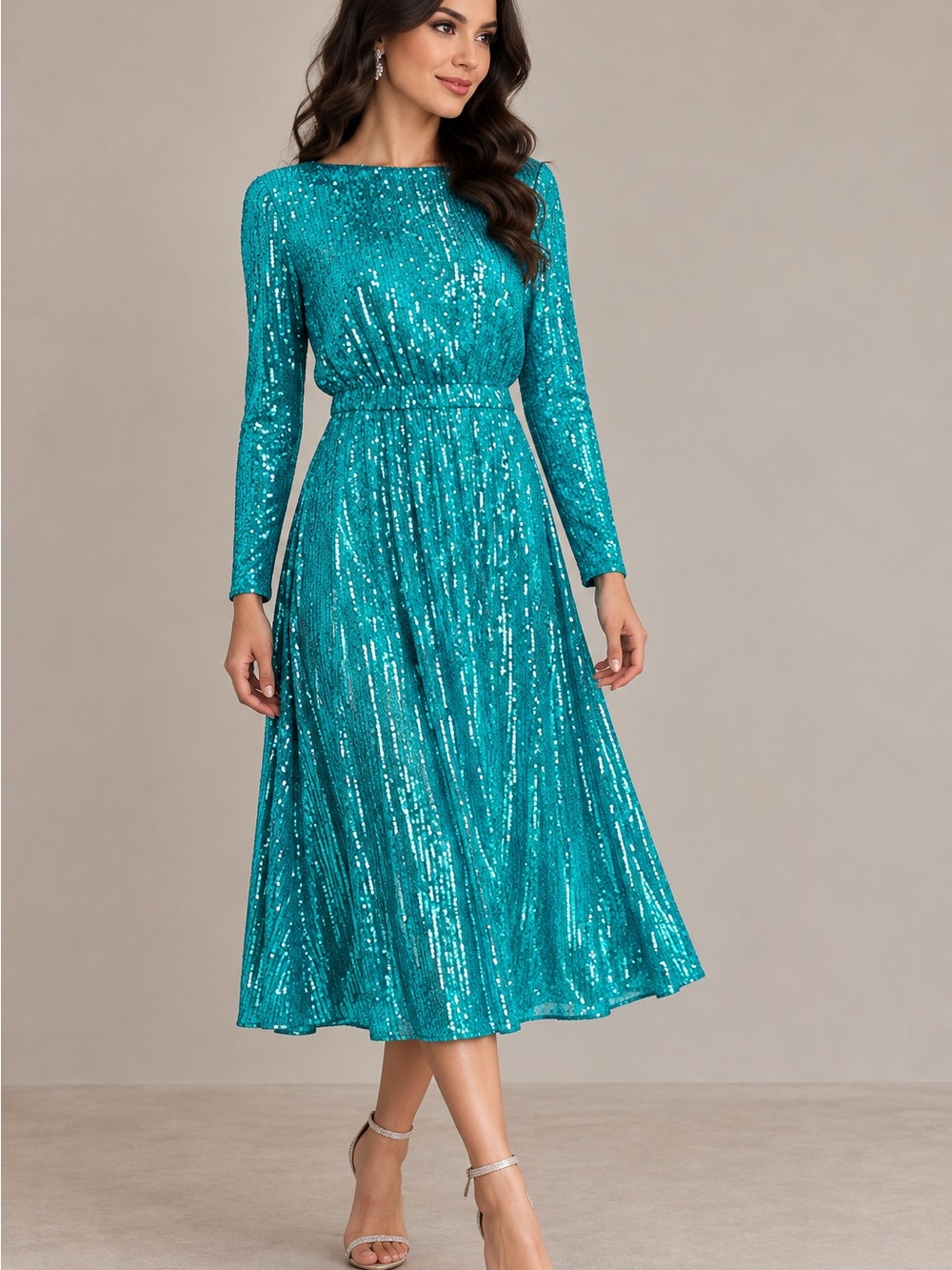 Maggy London Elegant Turquoise Sequin Midi Dress